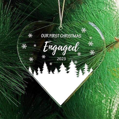FKOG Heart Shape Glass Our First Christmas Engaged Ornament 2023, Mr & Mrs Couple Engagement Christmas Tree Decoration Ideas Gifts in Kuwait