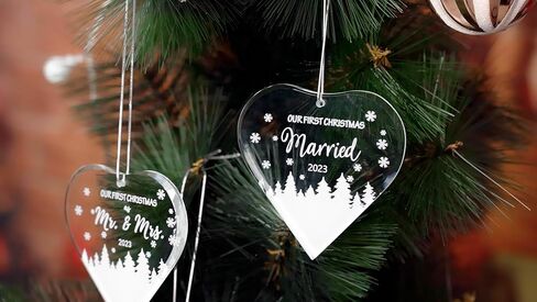 FKOG Heart Shape Glass Our First Christmas Engaged Ornament 2023, Mr & Mrs Couple Engagement Christmas Tree Decoration Ideas Gifts in Kuwait