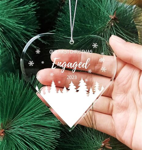 FKOG Heart Shape Glass Our First Christmas Engaged Ornament 2023, Mr & Mrs Couple Engagement Christmas Tree Decoration Ideas Gifts in Kuwait