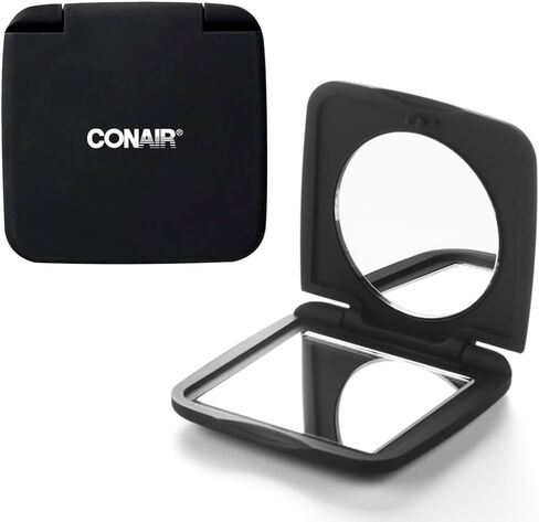 مرآة جيب كونير للنساء والرجال، مرآة صغيرة الحجم للمحافظ أو حقائب أدوات الزينة، مرآة مكياج مكبرة للسفر مع تكبير 1x/5x باللون الأسود in Kuwait