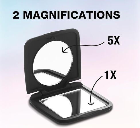 مرآة جيب كونير للنساء والرجال، مرآة صغيرة الحجم للمحافظ أو حقائب أدوات الزينة، مرآة مكياج مكبرة للسفر مع تكبير 1x/5x باللون الأسود in Kuwait
