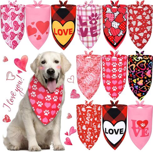 12 Pieces Valentine's Day Dog Bandana Triangle Bib Scarf with Lip Heart and Love Patterns Reversible Pet Neckerchief Accessories for Dogs Cats Pets (Lip and Heart Pattern) in Saudi Arabia