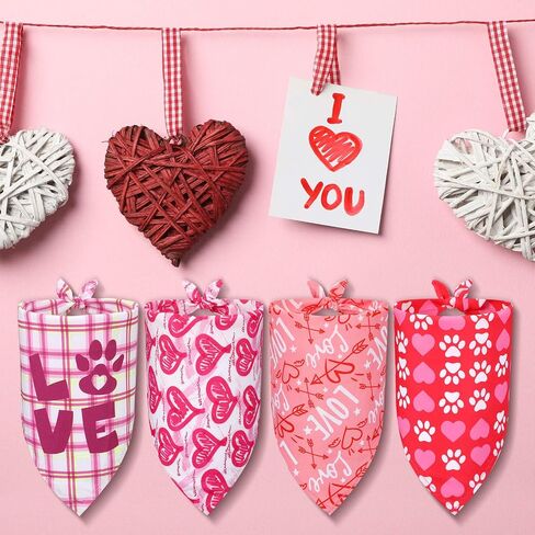 12 Pieces Valentine's Day Dog Bandana Triangle Bib Scarf with Lip Heart and Love Patterns Reversible Pet Neckerchief Accessories for Dogs Cats Pets (Lip and Heart Pattern) in Saudi Arabia