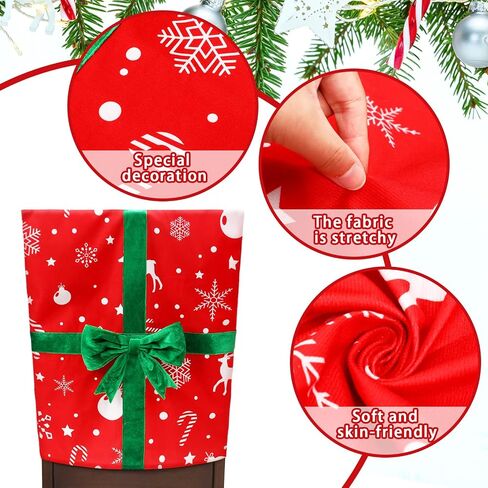 4 Pack Christmas Dining Chair Slipcovers Chair Back Covers Bowknot Gift Package Design, Removable Washable Chair Protector Slipcovers for Christmas Home, Kitchen, Dining Room Chair Decoration in Saudi Arabia