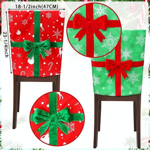 4 Pack Christmas Dining Chair Slipcovers Chair Back Covers Bowknot Gift Package Design, Removable Washable Chair Protector Slipcovers for Christmas Home, Kitchen, Dining Room Chair Decoration in Saudi Arabia