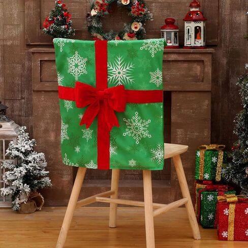 4 Pack Christmas Dining Chair Slipcovers Chair Back Covers Bowknot Gift Package Design, Removable Washable Chair Protector Slipcovers for Christmas Home, Kitchen, Dining Room Chair Decoration in Saudi Arabia