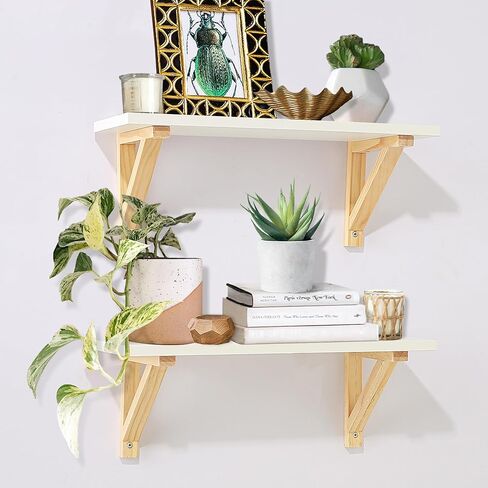 ZGZD Floating Shelves for Wall Decor Storage, White Wall Mounted Shelves Set of 2, Wall Storage Ledges with Sturdy Wood Brackets for Bedroom, Living Room, Bathroom, Kitchen, Corner, Book in Kuwait