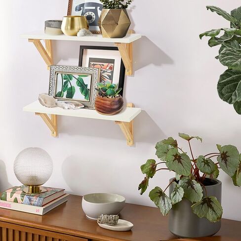 ZGZD Floating Shelves for Wall Decor Storage, White Wall Mounted Shelves Set of 2, Wall Storage Ledges with Sturdy Wood Brackets for Bedroom, Living Room, Bathroom, Kitchen, Corner, Book in Kuwait