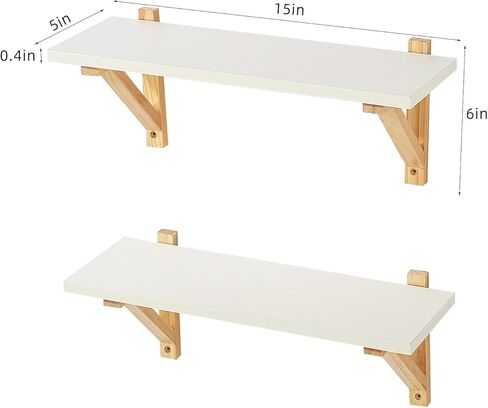 ZGZD Floating Shelves for Wall Decor Storage, White Wall Mounted Shelves Set of 2, Wall Storage Ledges with Sturdy Wood Brackets for Bedroom, Living Room, Bathroom, Kitchen, Corner, Book in Kuwait