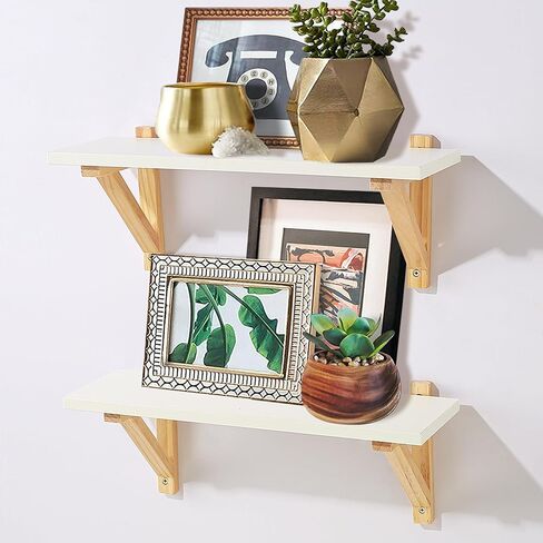 ZGZD Floating Shelves for Wall Decor Storage, White Wall Mounted Shelves Set of 2, Wall Storage Ledges with Sturdy Wood Brackets for Bedroom, Living Room, Bathroom, Kitchen, Corner, Book in Kuwait