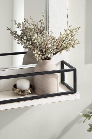 مرآة مؤطرة لبيت المزرعة من Kate and Laurel Cates مع رف، مقاس 24 × 31، باللون الأبيض، مرآة حائط ريفية مزخرفة مع رف عملي للتخزين والعرض in Saudi Arabia