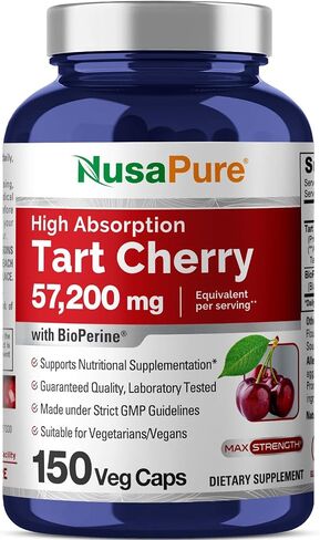 NusaPure Tart Cherry Veggie Capsules | 57,200mg | 150 Pills | Max Potency | Vegan, Non-GMO, Gluten Free | Tart Cherry Juice Extract in Saudi Arabia