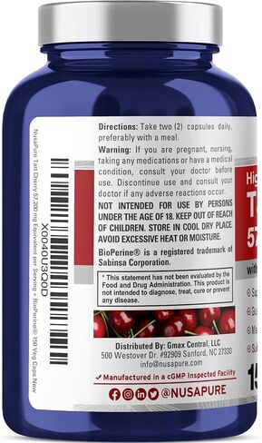 NusaPure Tart Cherry Veggie Capsules | 57,200mg | 150 Pills | Max Potency | Vegan, Non-GMO, Gluten Free | Tart Cherry Juice Extract in Saudi Arabia