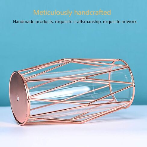 Geometric Glass Vase with Metal Bracket, Transparent Inner Vase, Hand-Plated Metal Geometric Vase, Gold Color Vase Decoration for Home Office Wedding Holiday Party Gifts in Kuwait