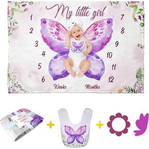 بطانية Pavo Premium Sunflower Milestone للفتيات الصغيرات - تتضمن إطارًا حصريًا لأوراق الشجر - بطانية شهرية مخصصة للأطفال حديثي الولادة - 60 بوصة × 40 بوصة مستلزمات طفلة عباد الشمس in Kuwait