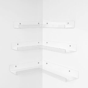 LadyRosian Clear Acrylic Floating Corner Shelves Wall Mounted 5MM Thick Bookshelf Invisible Collection Display Storage Floating Wall Ledge Shelf for Room, Kitchen, Office (3 Pack) in Saudi Arabia