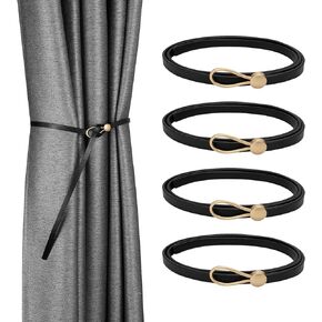 4 Pack Leather Curtain Tiebacks, Outdoor Curtain Tiebacks, Farmhouse Rope Curtain Tiebacks for Home Decorations, Black Curtain Tie Backs for Curtains in Kuwait