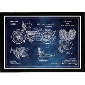 Wynwood Studio Transportation Wall Art Canvas Prints 'Harley Engine 1923 Set Horiz Blue Chalkboard' Home Décor, 30 in x 20 in, Stretched 3/4 inch in Kuwait