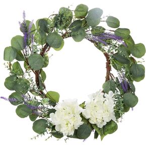 18 بوصة إكليل الأوكالبتوس الاصطناعي مع علامة الترحيب إكليل أوراق الأوكالبتوس الأخضر إكليل أوراق خضراء إكليل أوراق مستديرة للباب الأمامي ونافذة الجدار ومهرجان المزرعة والشرفة وفناء الحديقة in Kuwait