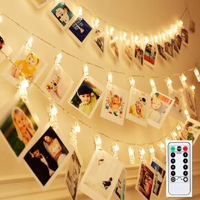 50 Photo Clips String Lights/Holder, Indoor Fairy Lights for Hanging Photos Pictures Cards and Memos, Ideal Gift (Warm White)