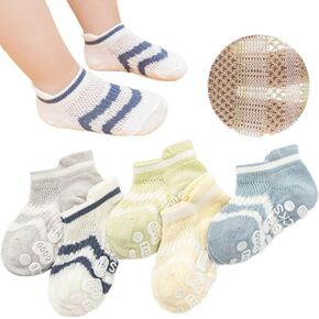BEHELE Baby Grip Socks Toddler Non Slip Thin Mesh Infant Pointelle Eyelet Socks Unisex Girl Boy No Show Floor Ankle Socks in Kuwait