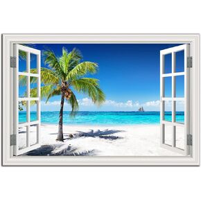 Beach Wall Art Pictures for Living Room Ocean Canvas Wall Art Decor Beach Scene Painting for Bedroom Blue Seascape Theme Art Print for Home Office Decoration Ready to Hang(24"×48") in Kuwait