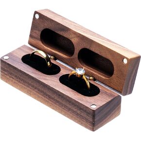 Wooden Double Ring Box for Wedding Ceremony Engagement, Ring Storage Holder Decorative Box for 2 Rings in Kuwait