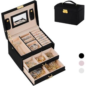 صندوق سفر للمجوهرات من RISANTRY للنساء، صندوق تنظيم السفر للمجوهرات والقلائد للنساء، صناديق تخزين المجوهرات المخصصة للنساء (وردي) in Kuwait