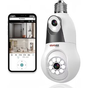 Light Bulb Security Camera Wireless, 4MP Dual Lens Bulb Camera Outdoor Indoor, 2.4Ghz Light Socket Camera with Motion Detection, Human Tracking, Full Color Night Vision, 24/7 Recording, SD/Cloud in Kuwait