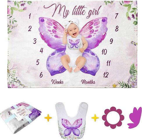 بطانية Pavo Premium Sunflower Milestone للفتيات الصغيرات - تتضمن إطارًا حصريًا لأوراق الشجر - بطانية شهرية مخصصة للأطفال حديثي الولادة - 60 بوصة × 40 بوصة مستلزمات طفلة عباد الشمس in Kuwait