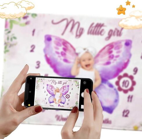 بطانية Pavo Premium Sunflower Milestone للفتيات الصغيرات - تتضمن إطارًا حصريًا لأوراق الشجر - بطانية شهرية مخصصة للأطفال حديثي الولادة - 60 بوصة × 40 بوصة مستلزمات طفلة عباد الشمس in Kuwait