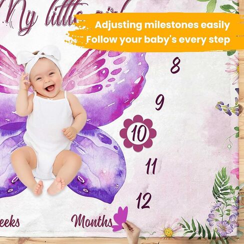 بطانية Pavo Premium Sunflower Milestone للفتيات الصغيرات - تتضمن إطارًا حصريًا لأوراق الشجر - بطانية شهرية مخصصة للأطفال حديثي الولادة - 60 بوصة × 40 بوصة مستلزمات طفلة عباد الشمس in Kuwait