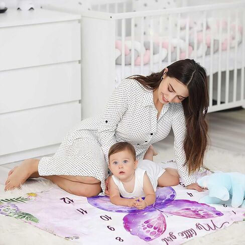 بطانية Pavo Premium Sunflower Milestone للفتيات الصغيرات - تتضمن إطارًا حصريًا لأوراق الشجر - بطانية شهرية مخصصة للأطفال حديثي الولادة - 60 بوصة × 40 بوصة مستلزمات طفلة عباد الشمس in Kuwait