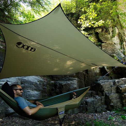 ENO ProFly XL SIL Rain Tarp - Large Ultralight Waterproof Tarp - for Camping, Hiking, Backpacking, Travel, a Festival, or The Beach - Lichen in Saudi Arabia