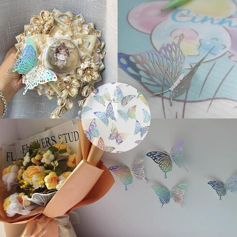 ملصقات جدارية ثلاثية الأبعاد على شكل فراشة ليزر لتزيين الحائط على شكل فراشة DIY ملصق فني قابل للإزالة ورقة ثلاثية الأبعاد زينة فراشة فضية للمرآة وغرفة الأطفال وحفلات الزفاف اللامعة 36 قطعة (فضي ليزر) in Saudi Arabia