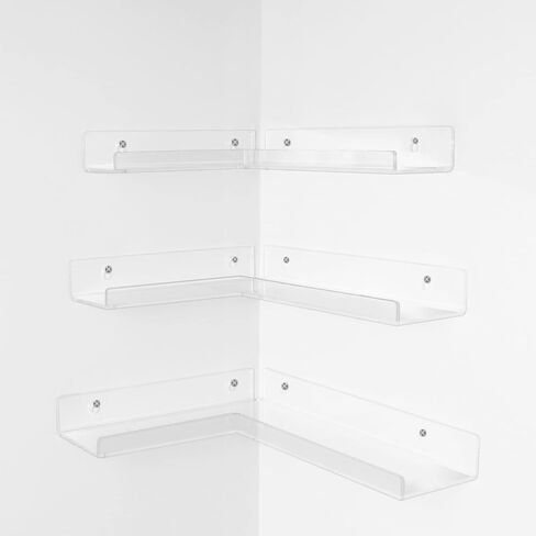 LadyRosian Clear Acrylic Floating Corner Shelves Wall Mounted 5MM Thick Bookshelf Invisible Collection Display Storage Floating Wall Ledge Shelf for Room, Kitchen, Office (3 Pack) in Saudi Arabia