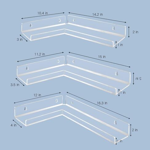 LadyRosian Clear Acrylic Floating Corner Shelves Wall Mounted 5MM Thick Bookshelf Invisible Collection Display Storage Floating Wall Ledge Shelf for Room, Kitchen, Office (3 Pack) in Saudi Arabia