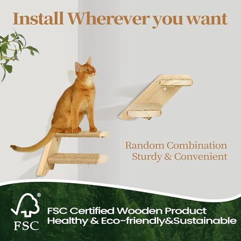 رف للقطط يثبت على الحائط - ارفف حائط للقطط، مجثم خشبية لتسلق القطط، مجموعات اثاث للقطط وجسر كيتي وسلم للاماكن الداخلية in Kuwait