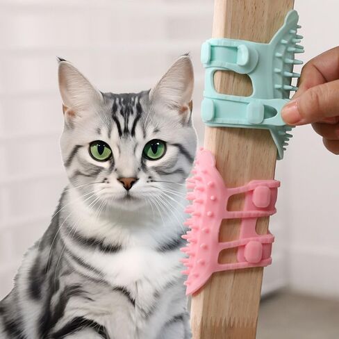 poutedy Pet Cat Dog Tickling Artifact，Hair Cleaning Scratching Brush Cats Dogs Self Massage Grooming Tickling Scratcher Comb 4 Pcs (2 Green+2 Pink) in Saudi Arabia