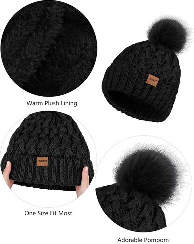 Aneco Winter Warm Knit Set Infinity Scarf Pompom Beanie Hat Touchscreen Gloves Face Cover for Men and Women in Kuwait