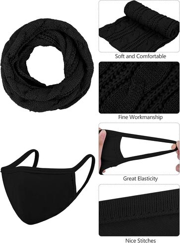Aneco Winter Warm Knit Set Infinity Scarf Pompom Beanie Hat Touchscreen Gloves Face Cover for Men and Women in Kuwait
