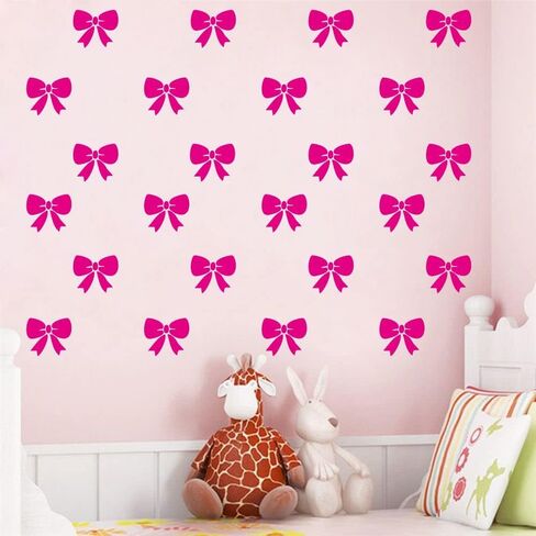 Bowtie Wall Decals - 24 pcs Pink Ribbons Stickers for Kids Room Decor - Removable PVC Vinyl Bow Tie Wall Decal - Lovely Little Bows Sticker for Princess Girl Bedroom - Blush Color JWH186 (blush 4"x 4" inch) in Saudi Arabia