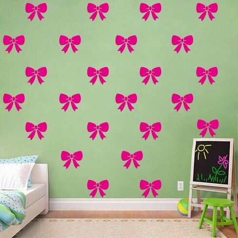 Bowtie Wall Decals - 24 pcs Pink Ribbons Stickers for Kids Room Decor - Removable PVC Vinyl Bow Tie Wall Decal - Lovely Little Bows Sticker for Princess Girl Bedroom - Blush Color JWH186 (blush 4"x 4" inch) in Saudi Arabia