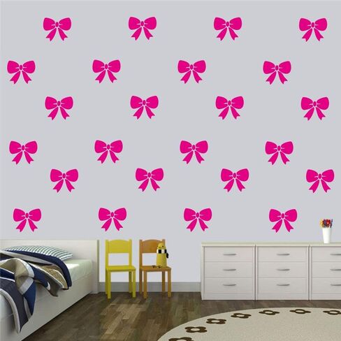 Bowtie Wall Decals - 24 pcs Pink Ribbons Stickers for Kids Room Decor - Removable PVC Vinyl Bow Tie Wall Decal - Lovely Little Bows Sticker for Princess Girl Bedroom - Blush Color JWH186 (blush 4"x 4" inch) in Saudi Arabia