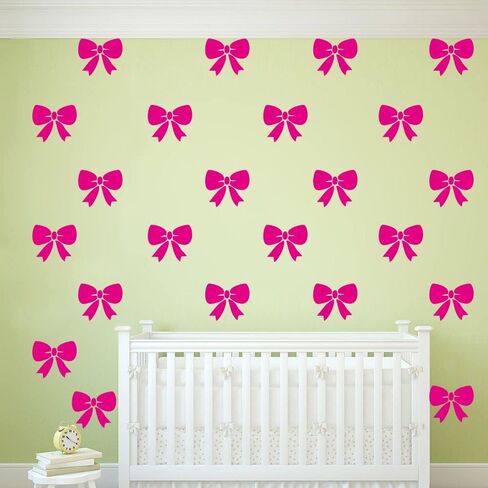 Bowtie Wall Decals - 24 pcs Pink Ribbons Stickers for Kids Room Decor - Removable PVC Vinyl Bow Tie Wall Decal - Lovely Little Bows Sticker for Princess Girl Bedroom - Blush Color JWH186 (blush 4"x 4" inch) in Saudi Arabia