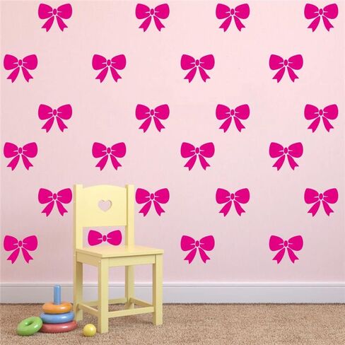 Bowtie Wall Decals - 24 pcs Pink Ribbons Stickers for Kids Room Decor - Removable PVC Vinyl Bow Tie Wall Decal - Lovely Little Bows Sticker for Princess Girl Bedroom - Blush Color JWH186 (blush 4"x 4" inch) in Saudi Arabia