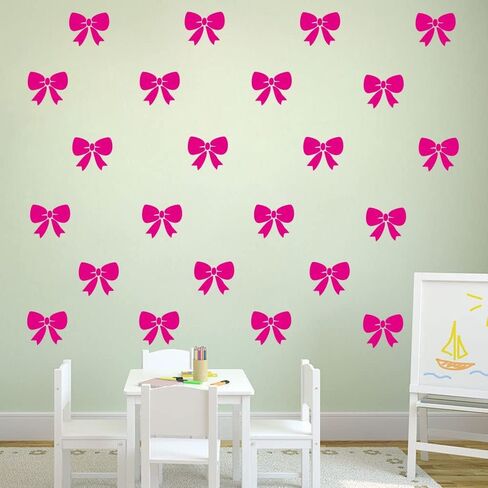 Bowtie Wall Decals - 24 pcs Pink Ribbons Stickers for Kids Room Decor - Removable PVC Vinyl Bow Tie Wall Decal - Lovely Little Bows Sticker for Princess Girl Bedroom - Blush Color JWH186 (blush 4"x 4" inch) in Saudi Arabia