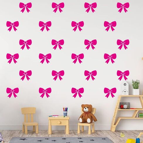 Bowtie Wall Decals - 24 pcs Pink Ribbons Stickers for Kids Room Decor - Removable PVC Vinyl Bow Tie Wall Decal - Lovely Little Bows Sticker for Princess Girl Bedroom - Blush Color JWH186 (blush 4"x 4" inch) in Saudi Arabia