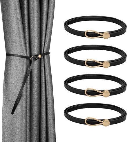 اربطة ستائر جلدية من 4 قطع، اربطة ستائر خارجية، اربطة ستائر بنمط بيت المزرعة لتزيين المنزل، اربطة خلفية سوداء للستائر in Kuwait