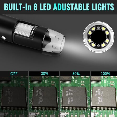 مجهر رقمي OJR USB، مجهر رقمي محمول بتكبير 50X-1600X مع حامل قابل للتعديل، متوافق مع هواتف Android وMac وWindows PC (أسود) in Kuwait